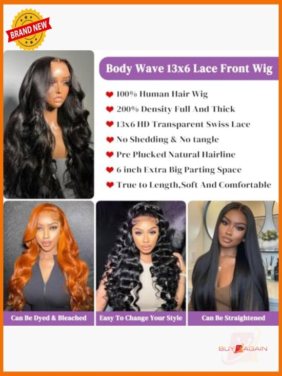 32 Inch 200 Density Body Wave Lace Front Wig HD 13x6 Pre Plucked Glueless main image 5
